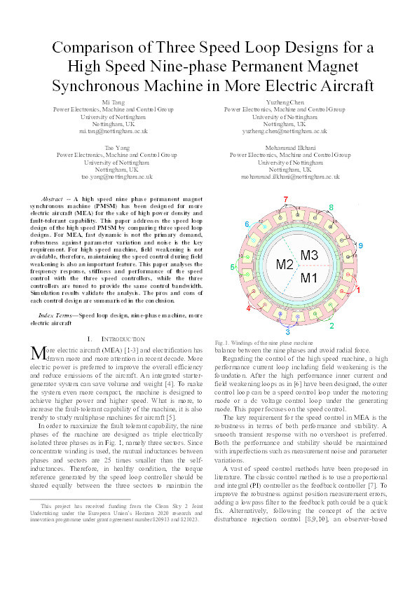 Comparison of Three Speed Loop Designs for a High Speed Nine-phase Permanent Magnet Synchronous Machine in More Electric Aircraft Thumbnail