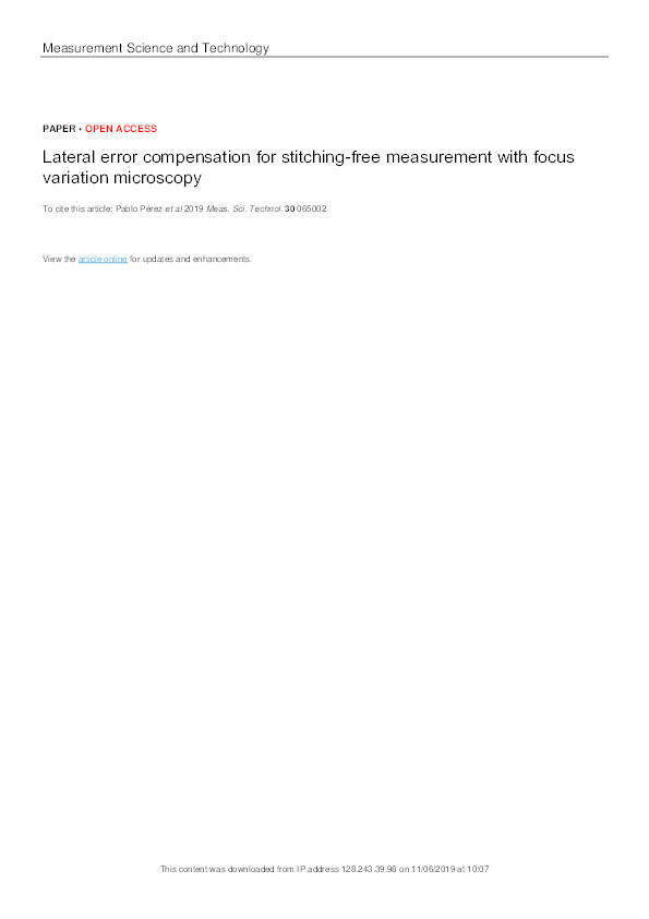 Lateral error compensation for stitching-free measurement with focus variation microscopy Thumbnail