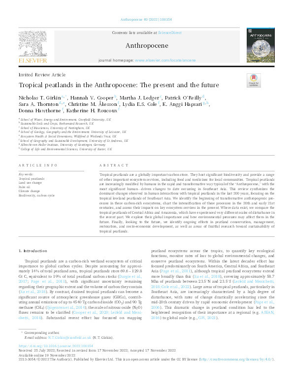 Tropical peatlands in the Anthropocene: The present and the future Thumbnail