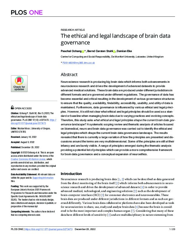 The ethical and legal landscape of brain data governance Thumbnail