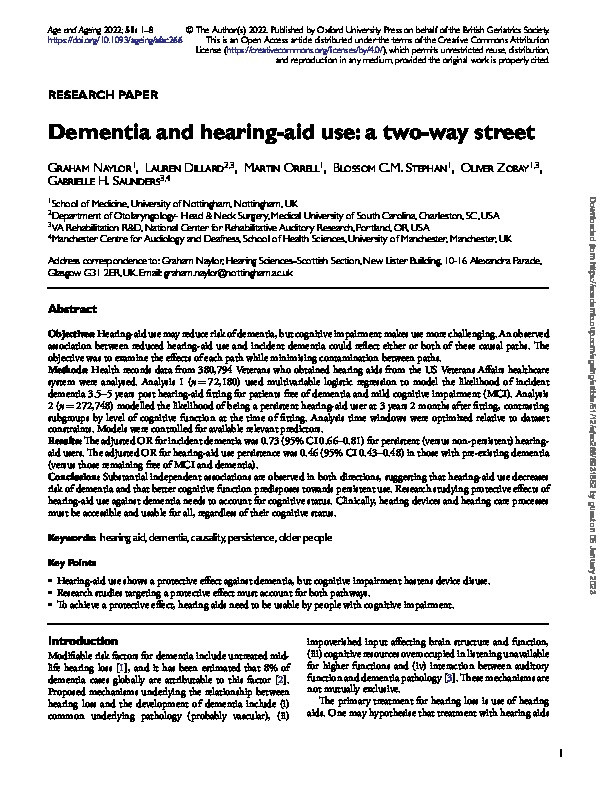 Dementia and hearing-aid use: a two-way street Thumbnail