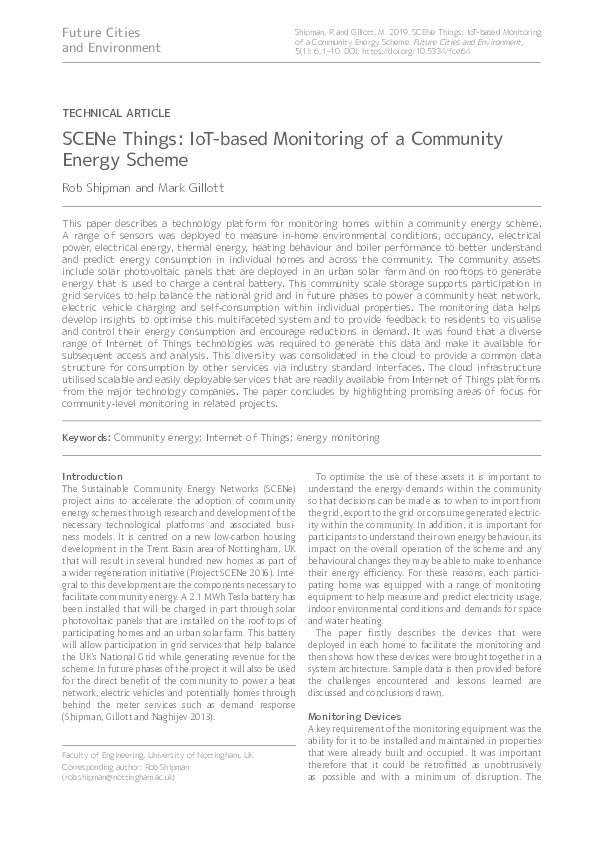 SCENe things: IoT-based monitoring of a community energy scheme Thumbnail