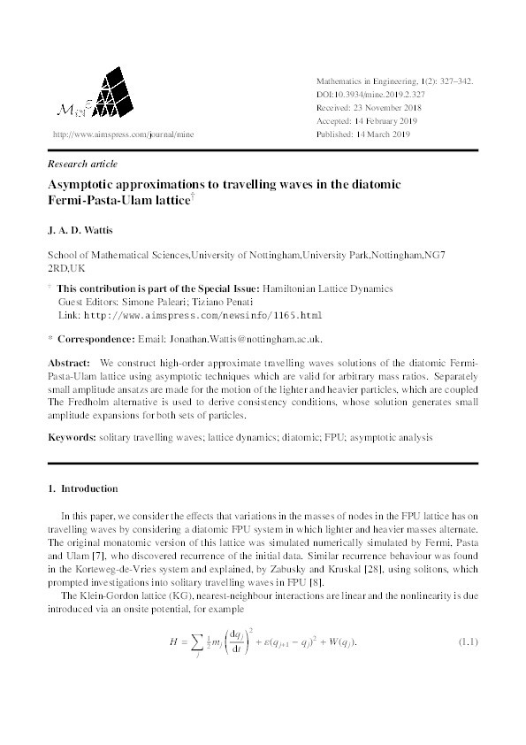 Asymptotic approximations to travelling waves in the diatomic Fermi-Pasta-Ulam lattice Thumbnail