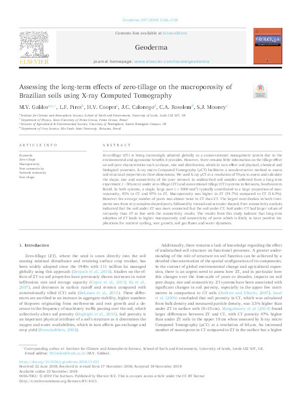 Assessing the long-term effects of zero-tillage on the macroporosity of Brazilian soils using X-ray computed tomography Thumbnail