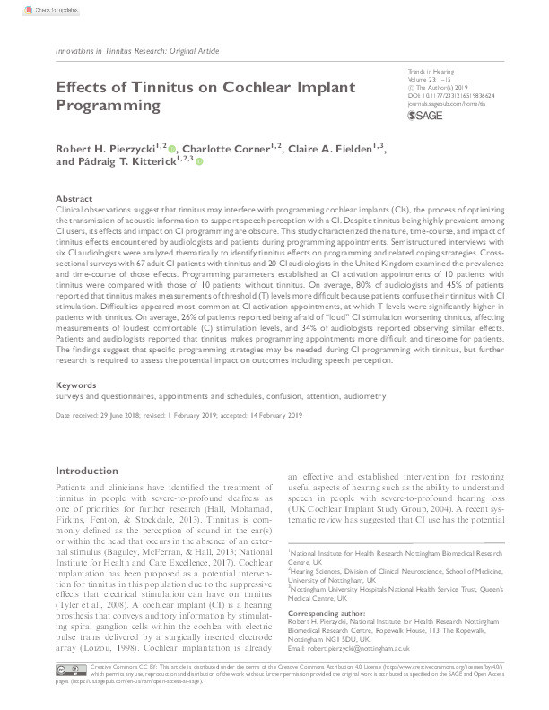 Effects of tinnitus on cochlear implant programming Thumbnail