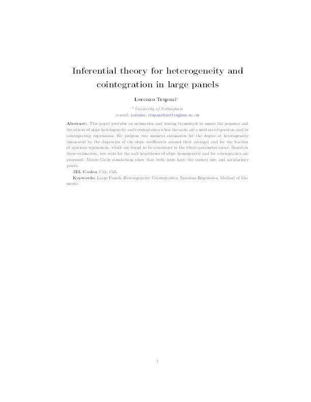 Inferential theory for heterogeneity and cointegration in large panels Thumbnail