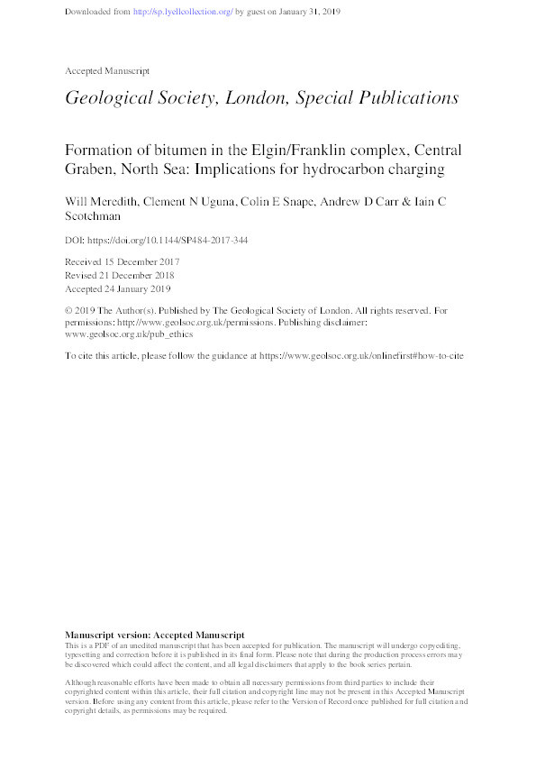 Formation of bitumen in the Elgin/Franklin complex, Central Graben, North Sea: Implications for hydrocarbon charging Thumbnail