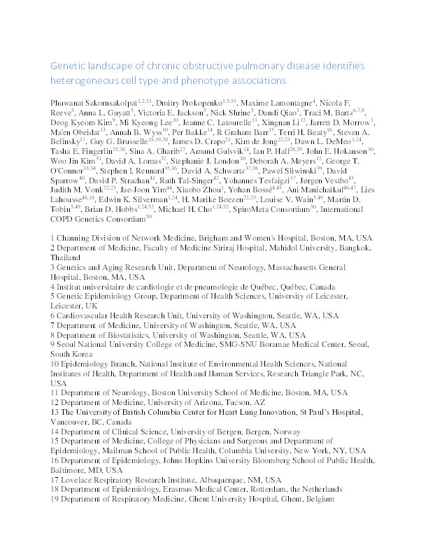 Genetic landscape of chronic obstructive pulmonary disease identifies heterogeneous cell type and phenotype associations Thumbnail