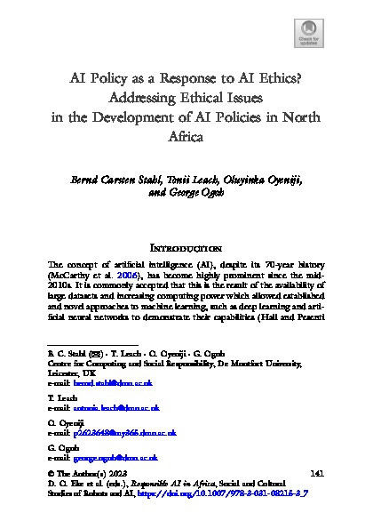 AI Policy as a Response to AI Ethics? Addressing Ethical Issues in the Development of AI Policies in North Africa Thumbnail