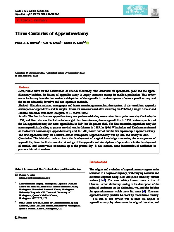 Three Centuries of Appendicectomy Thumbnail