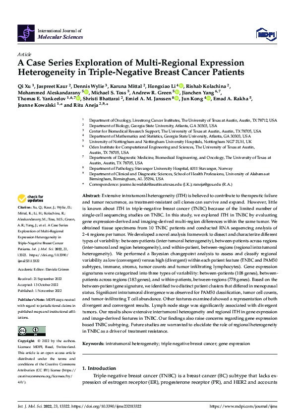A Case Series Exploration of Multi-Regional Expression Heterogeneity in Triple-Negative Breast Cancer Patients Thumbnail