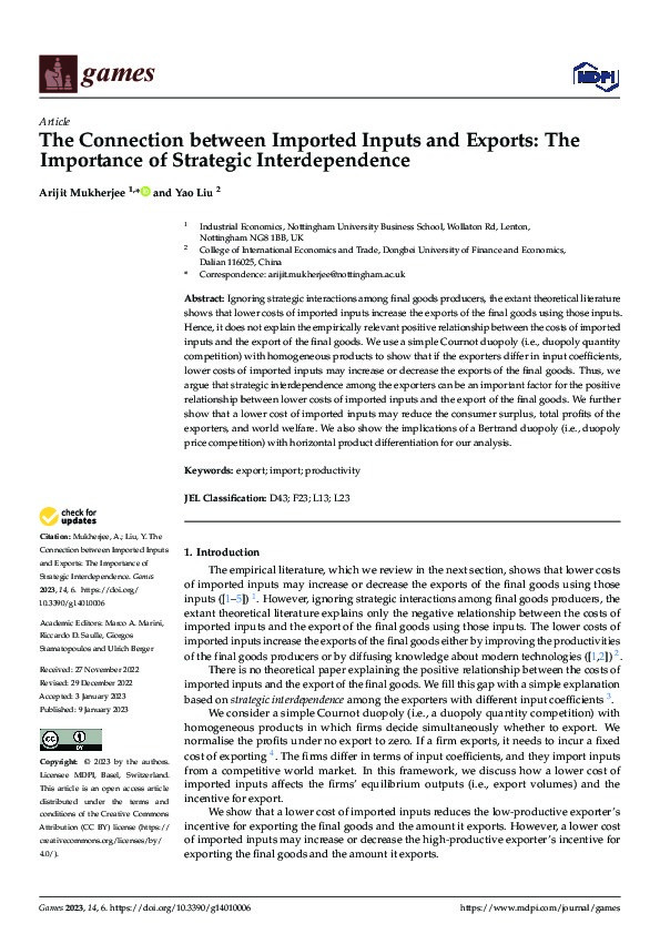 The Connection between Imported Inputs and Exports: The Importance of Strategic Interdependence Thumbnail
