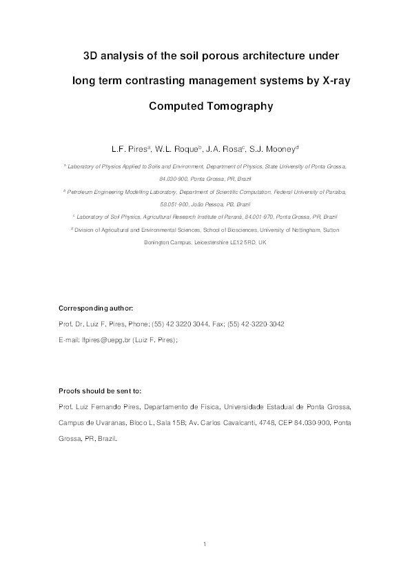 3D analysis of the soil porous architecture under long term contrasting management systems by X-ray Computed Tomography Thumbnail