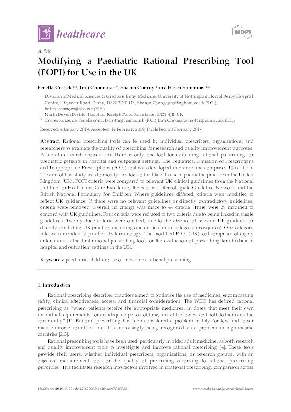 Modifying a paediatric rational prescribing tool (POPI) for use in the UK Thumbnail