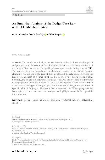 An Empirical Analysis of the Design Case Law of the EU Member States Thumbnail