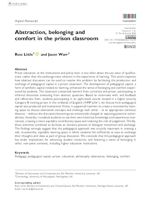 Abstraction, belonging and comfort in the prison classroom Thumbnail