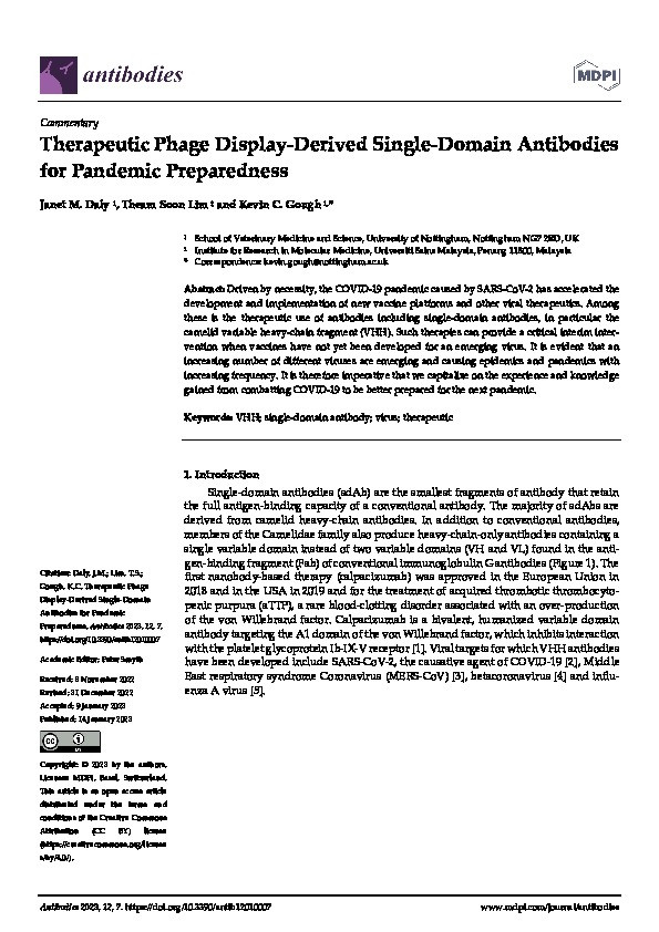 Therapeutic Phage Display-Derived Single-Domain Antibodies for Pandemic Preparedness Thumbnail