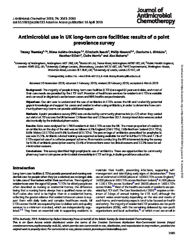 Antimicrobial use in UK long-term care facilities: Results of a point prevalence survey Thumbnail