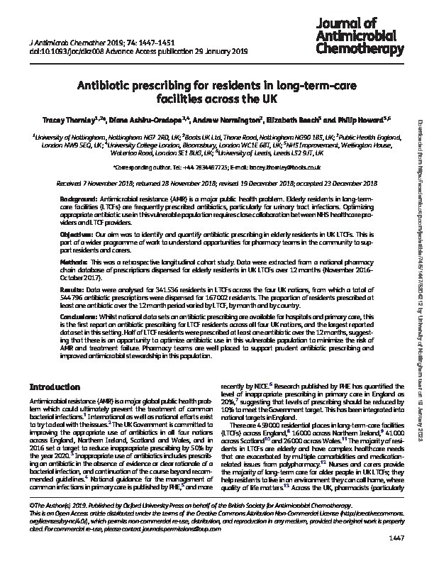 Antibiotic prescribing for residents in long-term-care facilities across the UK Thumbnail