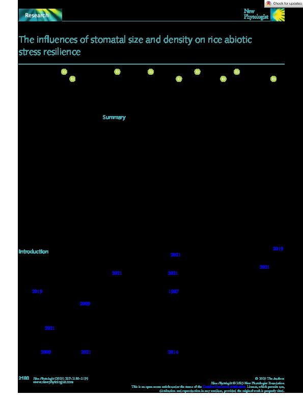 The influences of stomatal size and density on rice abiotic stress resilience Thumbnail