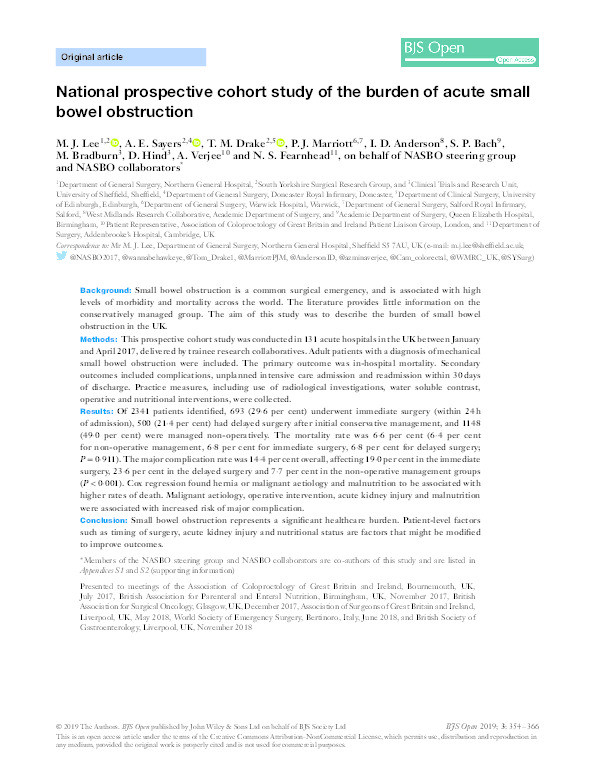 National prospective cohort study of the burden of acute small bowel obstruction Thumbnail