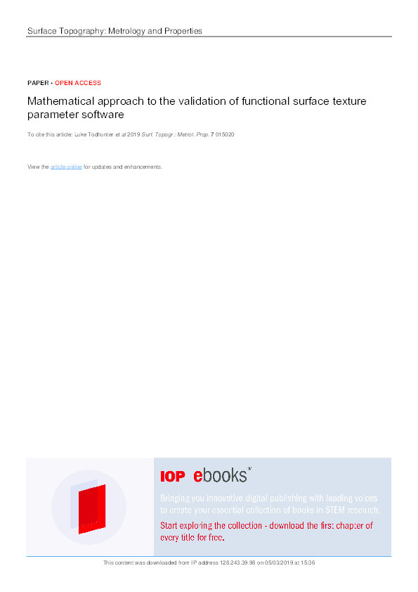 Mathematical approach to the validation of functional surface texture parameter software Thumbnail