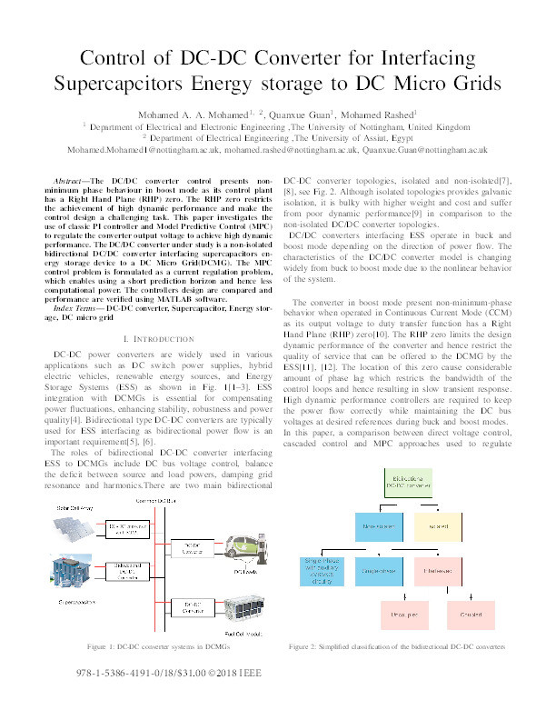 Control of DC-DC Converter for Interfacing Supercapcitors Energy storage to DC Micro Grids Thumbnail