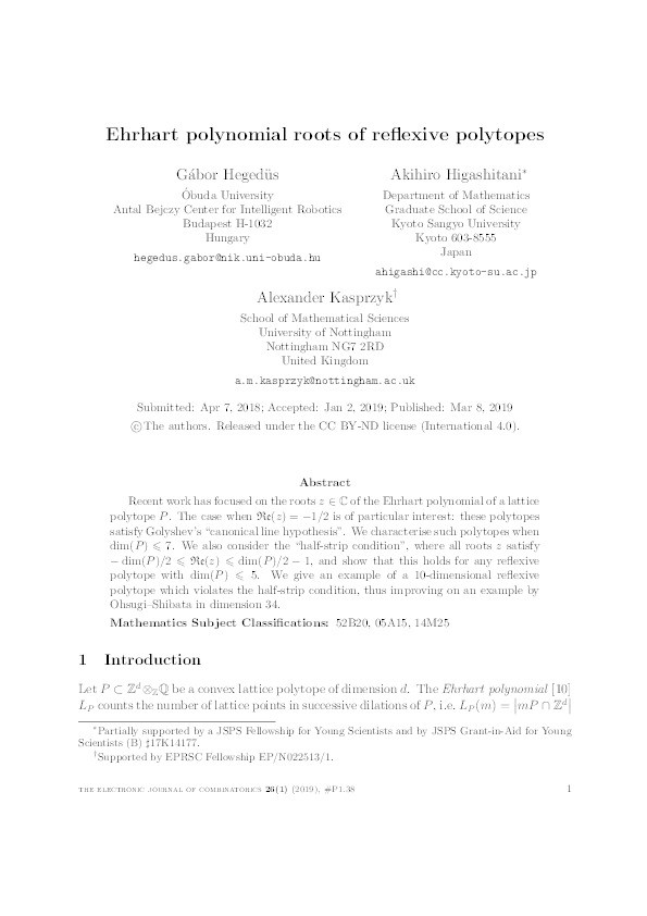 Ehrhart polynomial roots of reflexive polytopes Thumbnail