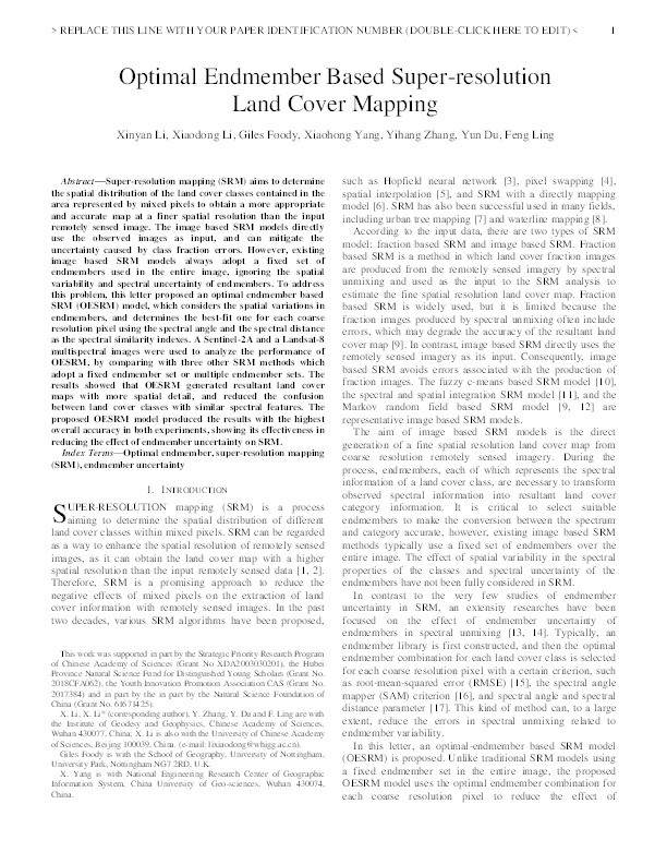 Optimal endmember-based super-resolution land cover mapping Thumbnail