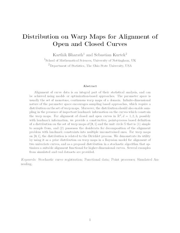 Distribution on warp maps for alignment of open and closed curves Thumbnail