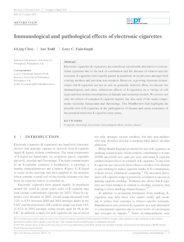 Immunological and pathological effects of electronic cigarettes Thumbnail