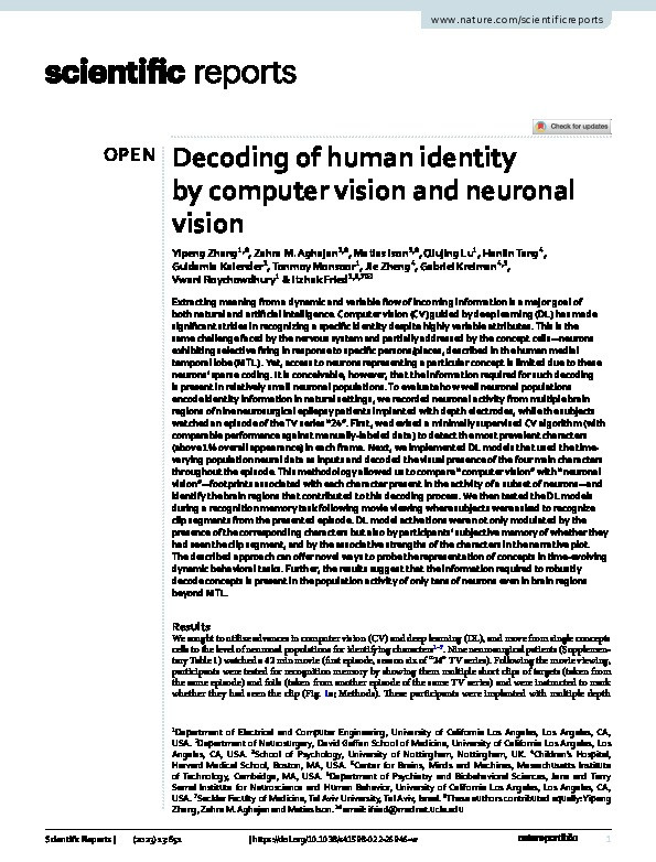 Decoding of human identity by computer vision and neuronal vision Thumbnail