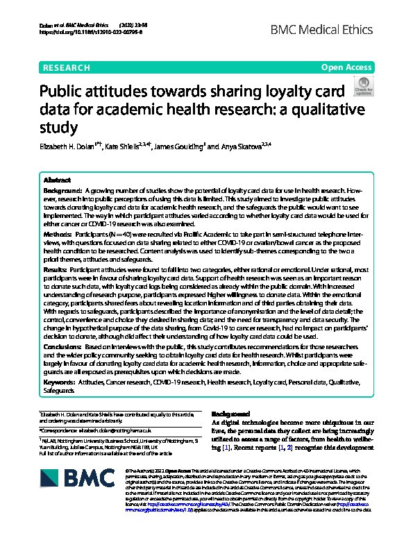 Public attitudes towards sharing loyalty card data for academic health research: a qualitative study Thumbnail