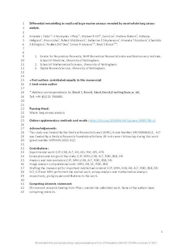 Differential remodelling in small and large murine airways revealed by novel whole lung airway analysis Thumbnail