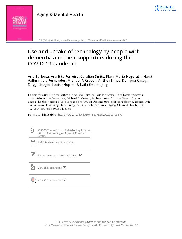 Use and uptake of technology by people with dementia and their supporters during the COVID-19 pandemic Thumbnail