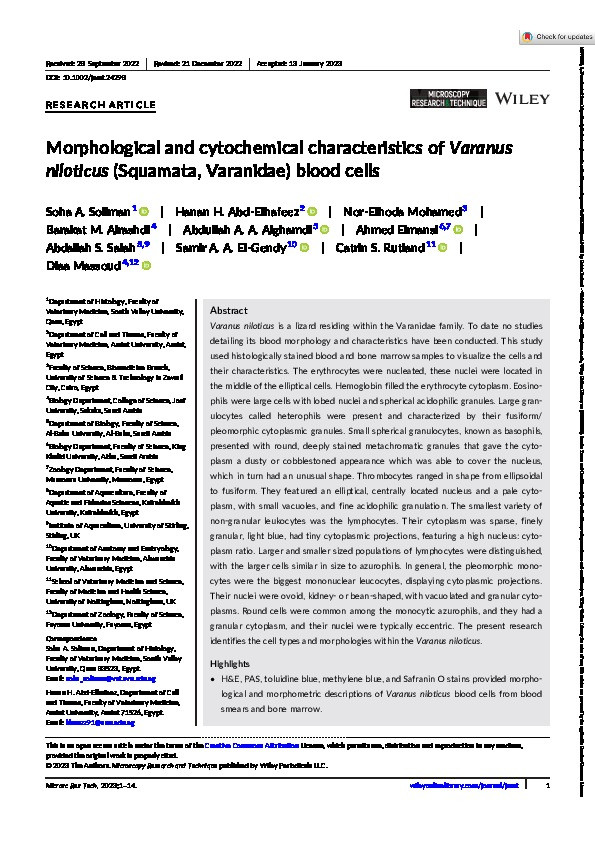 Morphological and cytochemical characteristics of            Varanus niloticus            (Squamata, Varanidae) blood cells Thumbnail