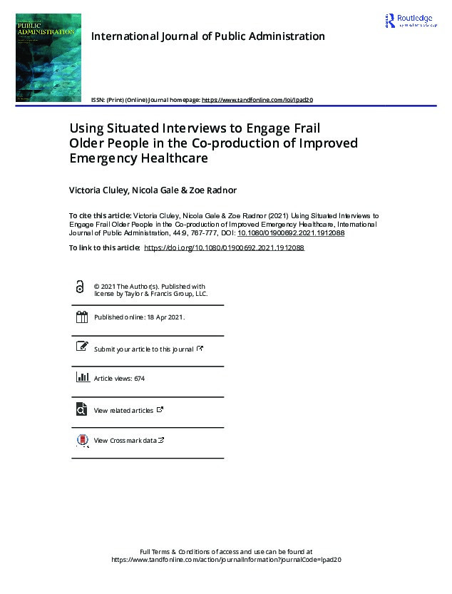 Using Situated Interviews to Engage Frail Older People in the Co-production of Improved Emergency Healthcare Thumbnail