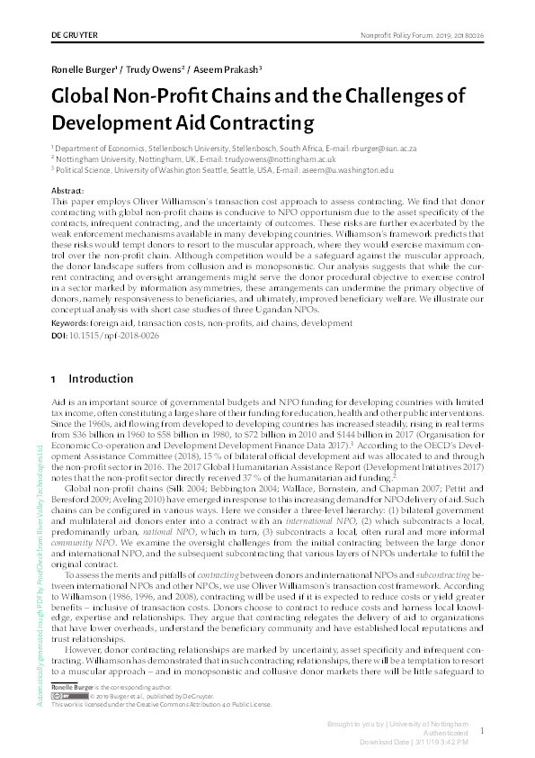 Global non-profit chains and the challenges of development aid contracting Thumbnail