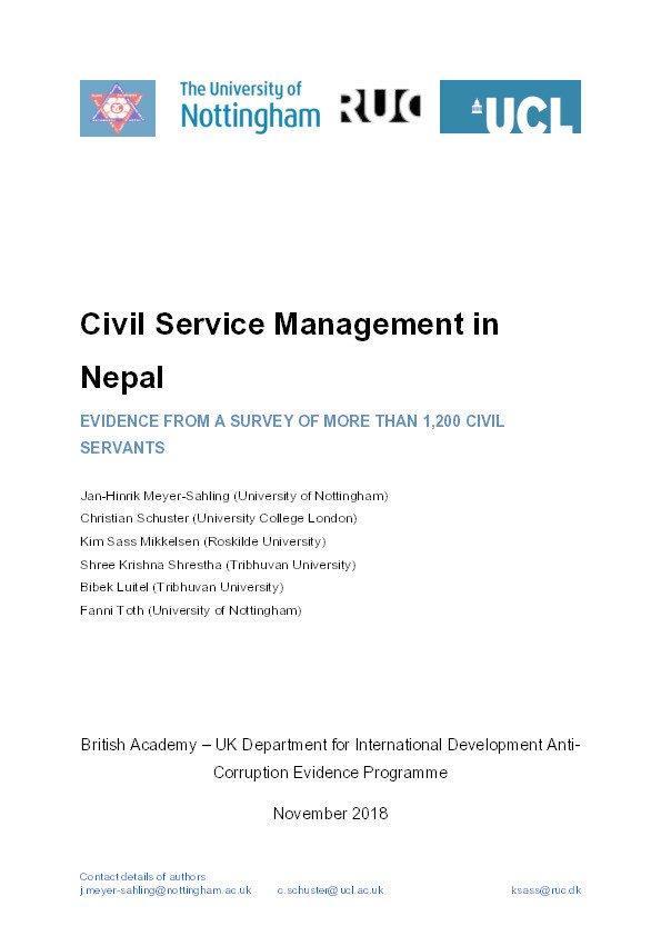 Civil service management in Nepal: evidence from a survey of more than 1,200 civil servants Thumbnail