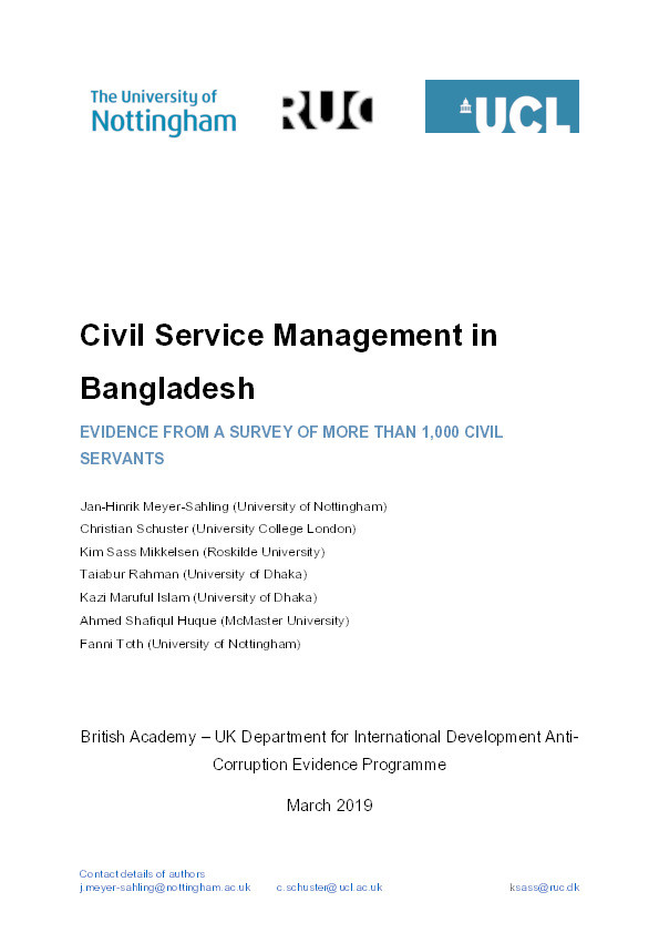 Civil service management in Bangladesh: evidence from a survey of more than 1,000 civil servants Thumbnail