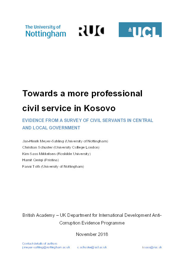 Towards a more professional civil service in Kosovo: evidence from a survey of civil servants in central and local government Thumbnail
