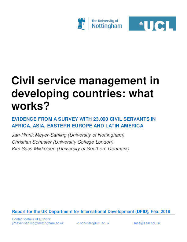 Civil service management in developing countries: what works?: evidence from a survey with 23,000 civil servants in Africa, Asia, Eastn Europe and Latin America Thumbnail