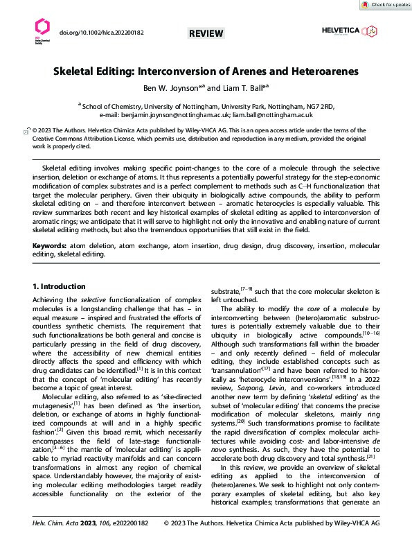 Skeletal Editing: Interconversion of Arenes and Heteroarenes Thumbnail