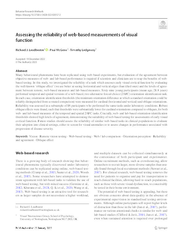 Assessing the reliability of web-based measurements of visual function Thumbnail