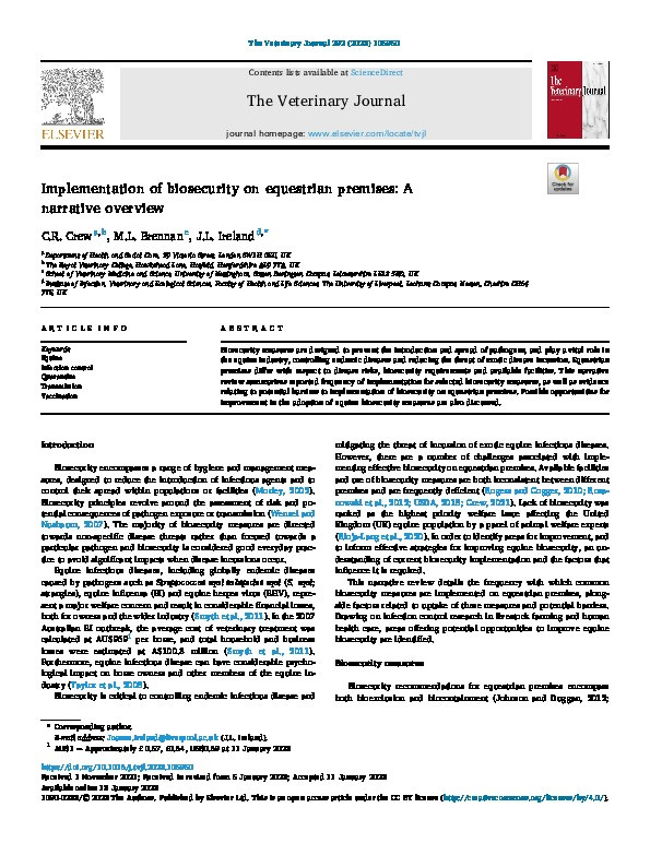 Implementation of biosecurity on equestrian premises: A narrative overview Thumbnail