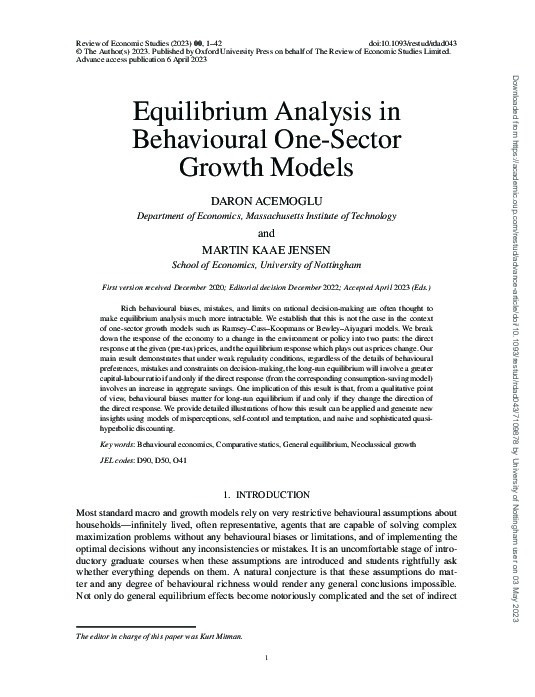 Equilibrium Analysis in Behavioural One-Sector Growth Models Thumbnail