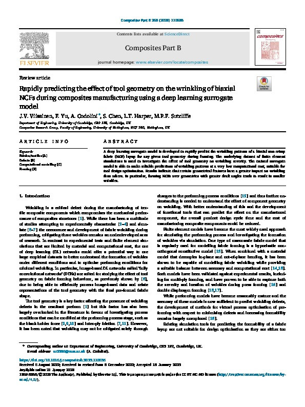 Rapidly predicting the effect of tool geometry on the wrinkling of biaxial NCFs during composites manufacturing using a deep learning surrogate model Thumbnail