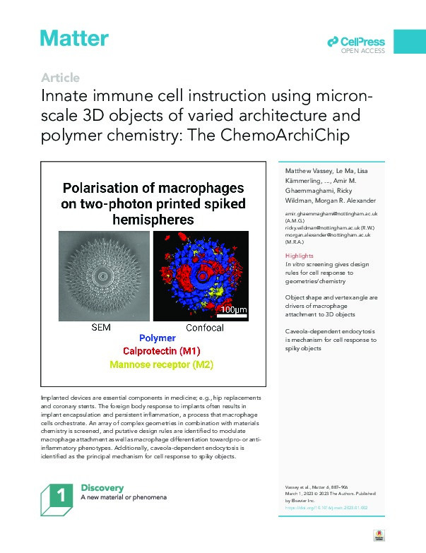 Innate immune cell instruction using micron-scale 3D objects of varied architecture and polymer chemistry: The ChemoArchiChip Thumbnail