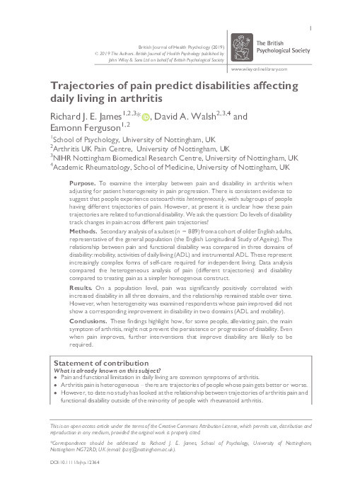 Trajectories of pain predict disabilities affecting daily living in arthritis Thumbnail