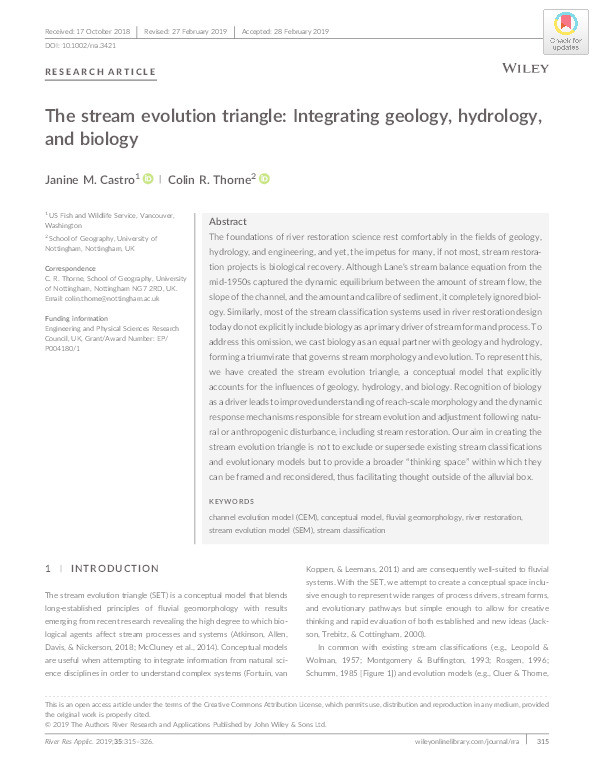 The stream evolution triangle: Integrating geology, hydrology, and biology Thumbnail